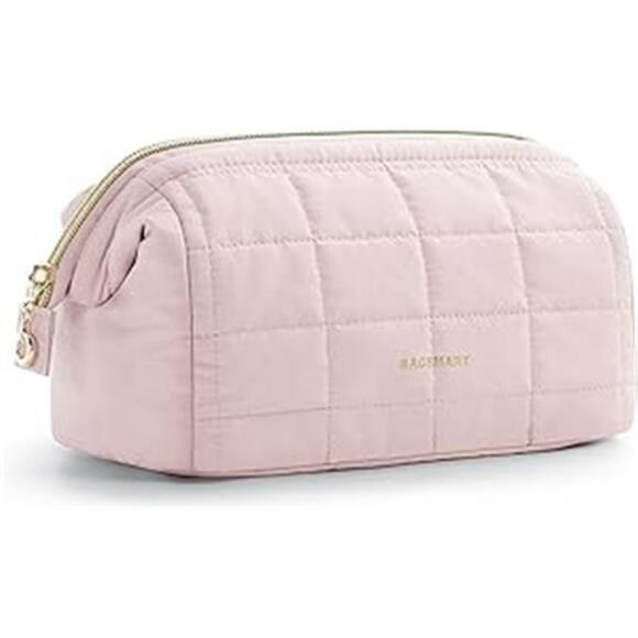 Pink Padded Makeup Bag Travel Toiletry Organizer Case with Brush Holder Pouch - Picture 7 of 7